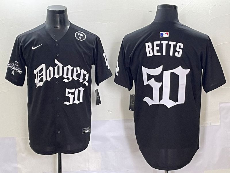 Men 2025 Los Angeles Dodgers #50 Betts Black Seventh generation Joint Name Nike MLB Jersey style 10
